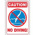 Hy-Ko Caution No Diving Sign 14" x 20", 5PK A20423